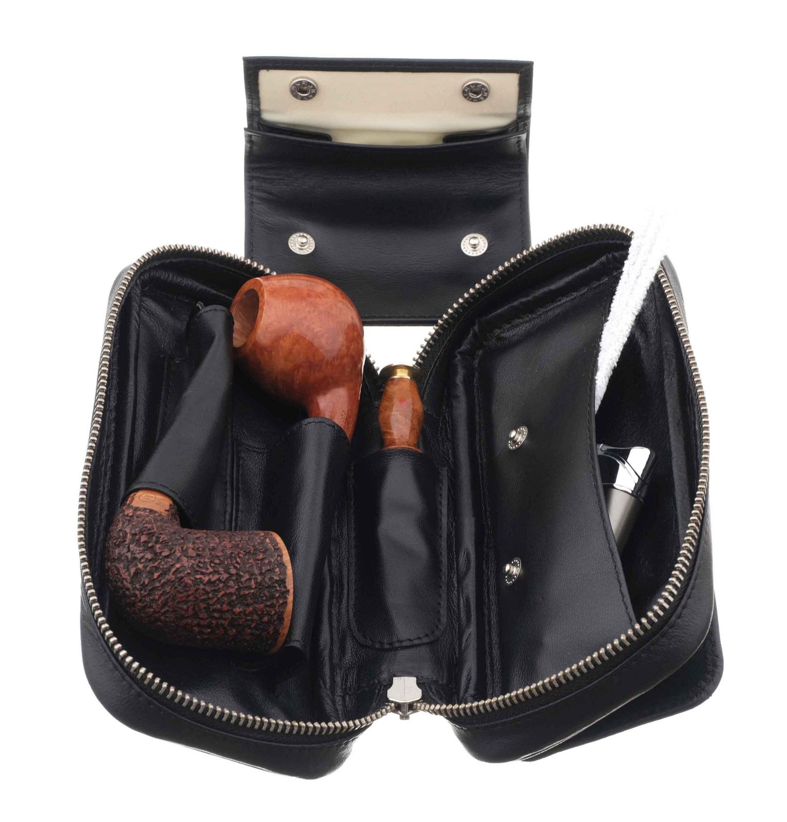 Сумка Ser Jacopo для 2 трубок и табака, натуральная кожа Наппа, подарочная упаковка B030-Black preview