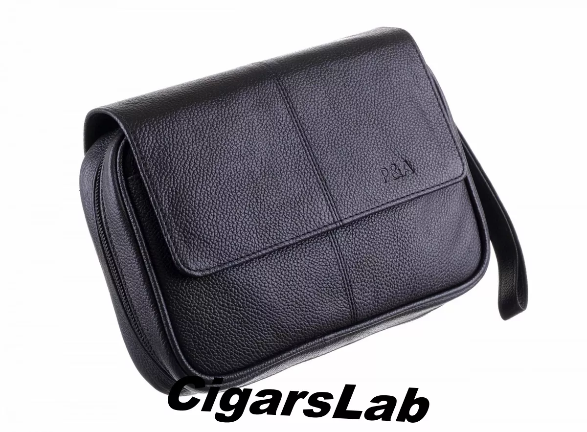 Сумка P&A для 4 трубок и табака натуральная кожа подарочная упаковка 418-Black